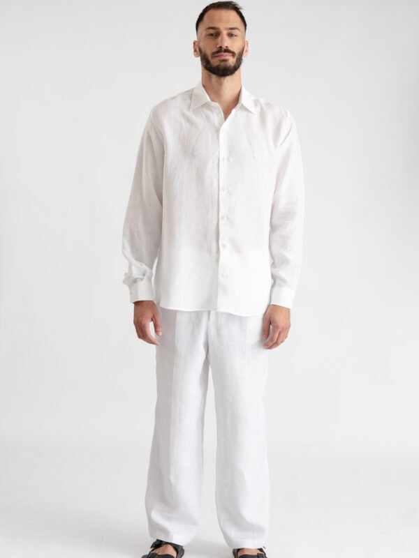 Linen pleated pants White